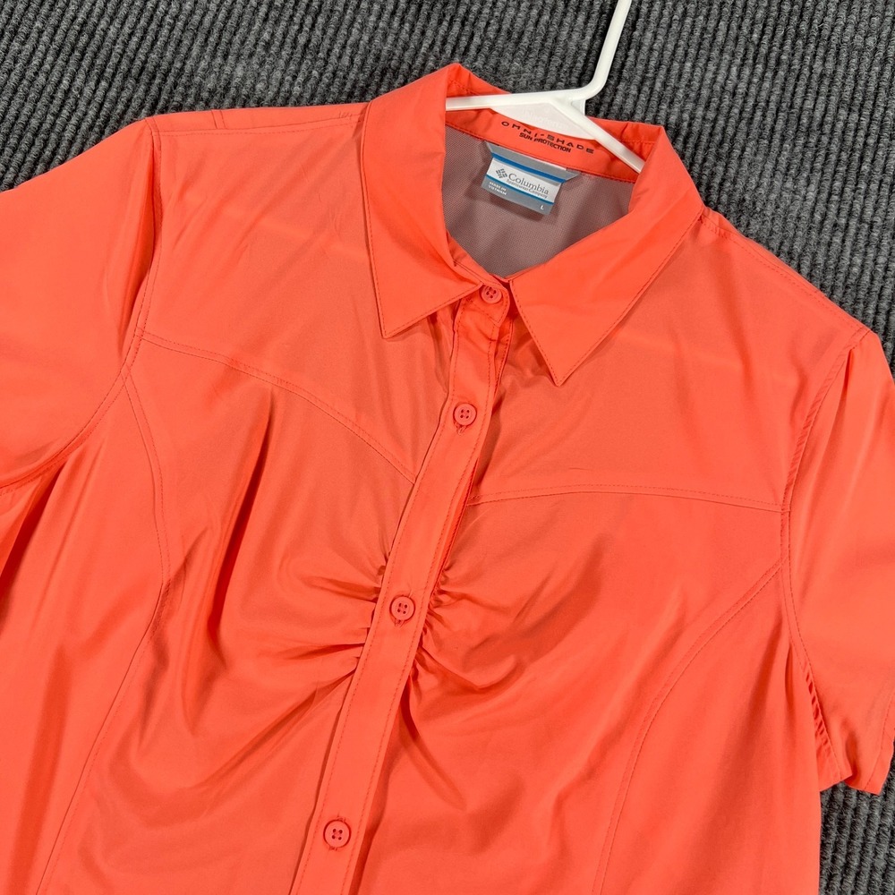 Columbia Omni Shade Shirt Womens Large Orange Short‎ Sleeve Outdoor Hiking